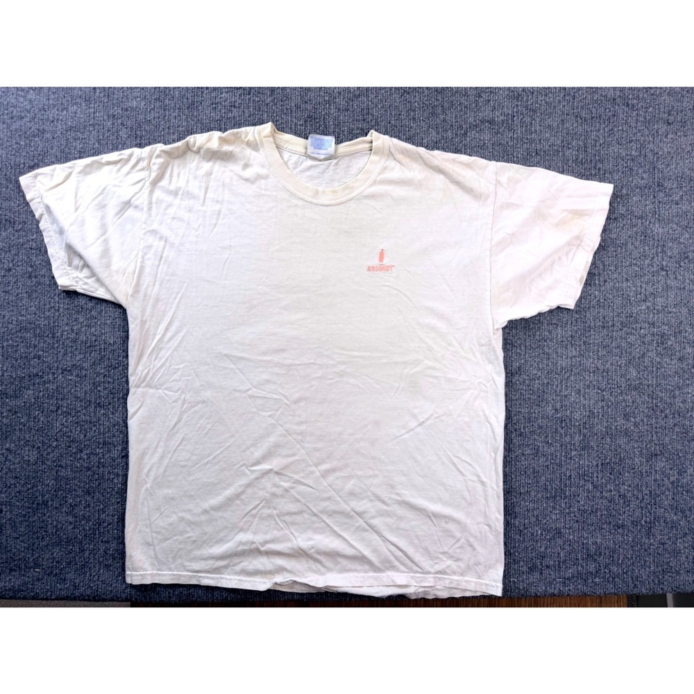 Vintage Hanes Beefy-T Absolut Embroidered T-Shirt Mens Large Cream Cotton 90s L